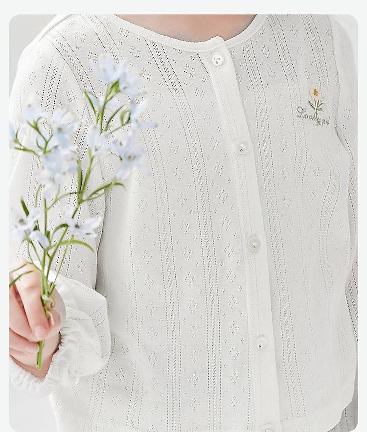 Girls' Air Conditioning Shirt Summer Mid to Large Children's Thin Outdoor Cardigan Coat with Small Flower Embroidered Dot Diamond Button