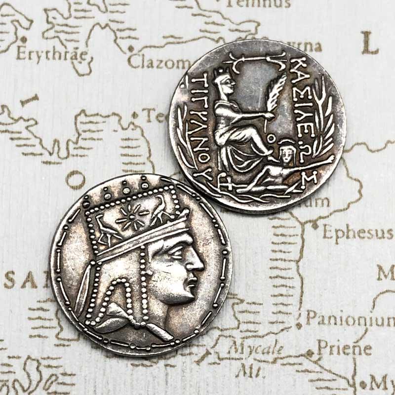 Copy Antique Greek Silver Coin Silver Plated Commemorative Coin Tigran II Kingdom of Armenia Goddess of Fate Coin