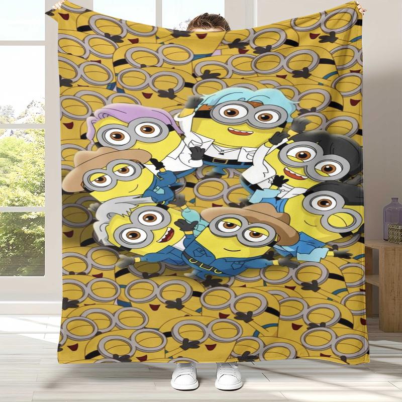 Cute Minions cartoon Flannel Blanket,Ultra Soft Warm Plush Throw for Home Bedroom Bed Sofa Cover Camping Picnic gift kids