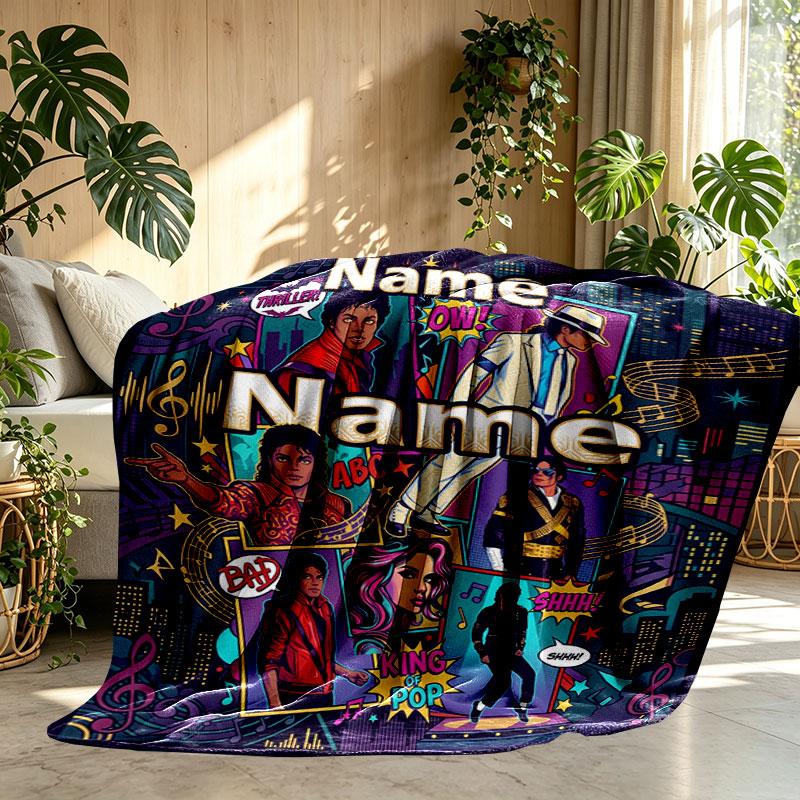 Custom Name Personalized Michael Jackson Print Blanket, Home Decor, Bedroom, Sofa, Camping, Couch, Gifts for Birthday Christmas