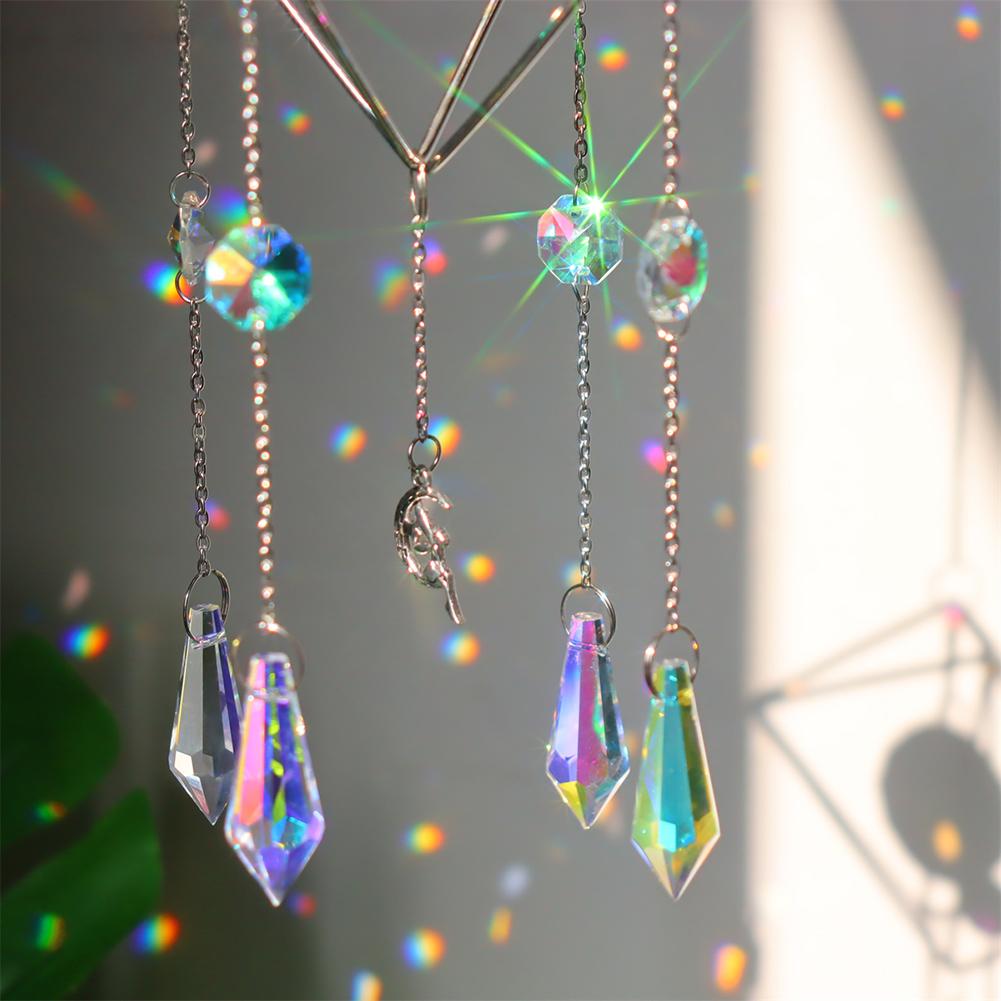Crystal Sun Catcher Windchimes Metal Rainbow Prism Window Crystal Light Catcher Hanging Glass Prisms Garden Decoration Outdoor