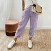 Women Casual  Stripe Print  Up Trendy Pants Baggy Elastic Waist Straight Leg Comfort Trousers With Pocket