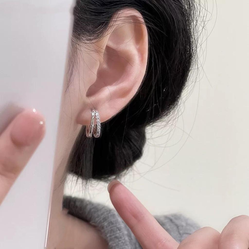 Изысканные циркониевые каффы - Женские роскошные симметричные серьги-кольца с двойным слоем