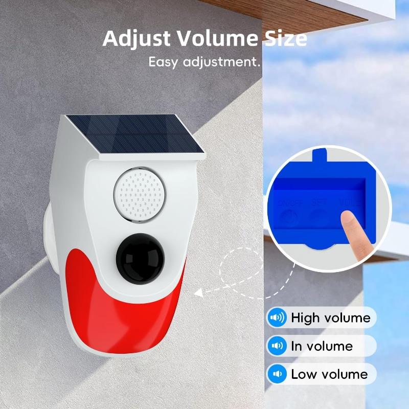 Солнечный голосовой оповещатель. Инфракрасный детектор человеческого тела. Высокодецибелная звуковая и световая сигнализация с несколькими режимами работы.