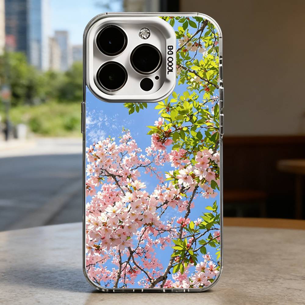 Розовый Сакура Белый Ударопрочный Чехол Для Телефона Для iPhone 16,15,14,13,12,11,Pro,XS,Max,Plus,Mini,SE