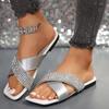 Women Crystal Luxury Slippers Summer Flats Square Toe Beach Sandals Flip Flops Female Designer New Casual Walking Slides