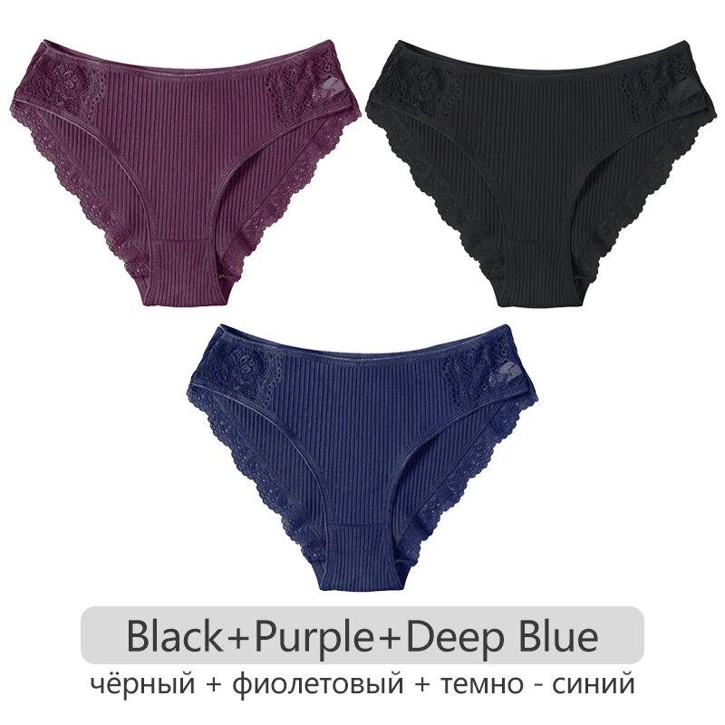 3Pcs/set Cotton Patchwork Lace Panties Women Comfortable Briefs S-2XL Ladies Low-Rise Underwear Soft Underpants Lingerie