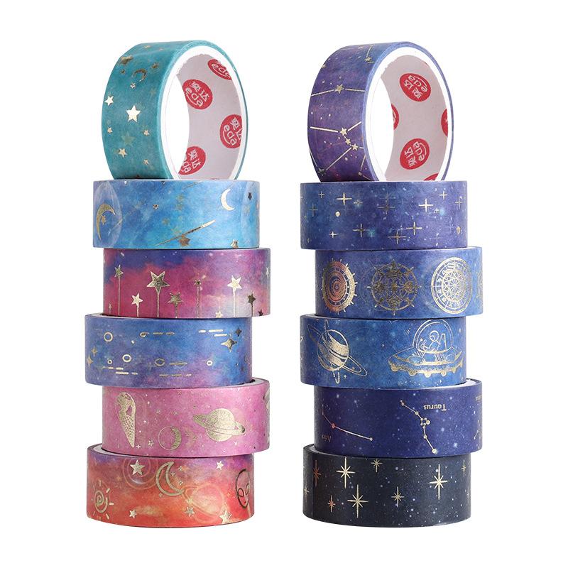 12pcs Starry Night Washi Tape Set 15mm*2m Galaxy Constellation Moon Star Adhesive Masking Tapes Home Stickers Decoration A6033