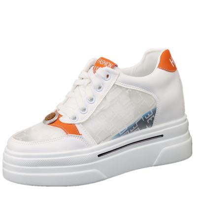 Модные женские дышащие кроссовки на увеличенной платформе 8 см повседневная обувь для отдыха кожаные белые туфли 2024 женские вулканизированные туфли