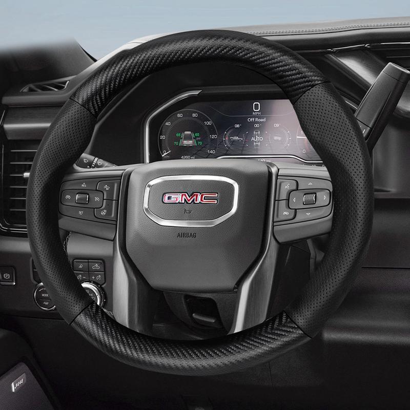 Подходит для Gmc Дышащая кожа Матовая текстура углеродного волокна Чехол на рулевое колесо для таких моделей, как Sierra 1500 Hd Ev, Yukon, Terrain, Acadia,