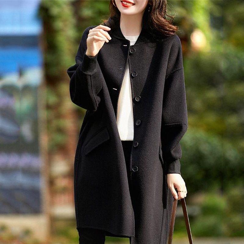 Black Woolen Coat for Women, Autumn New Style, Mid-length, Slim, Casual, Versatile Woolen Coat