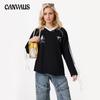 Women's Sweet Top Loose Pattern Printed V-Neck Tie Long Sleeve Sweatshirt