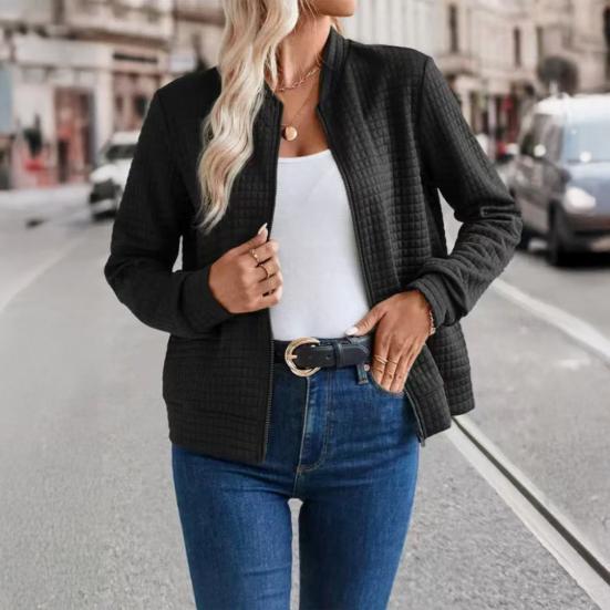 Женская куртка на молнии с длинными рукавами, воротником-стойкой, вафельное пальто, повседневная приталенная толстовка, осенняя верхняя одежда