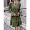 Solid Color V-neck Ruffle Sleeve Dress Mid Length Long Sleeved Dress for Women Dress