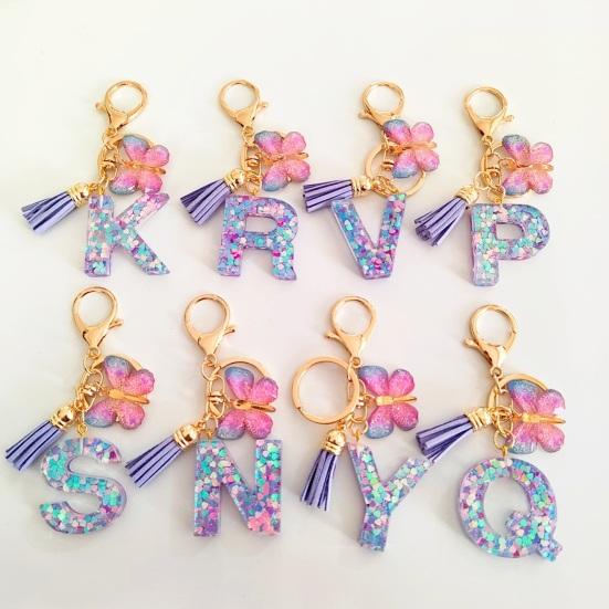 Butterfly Initial Letter Keychain Pendant Exquisite Practicality Backpack School Bag Decoration Purple Alphabet Keychain for Girls Women