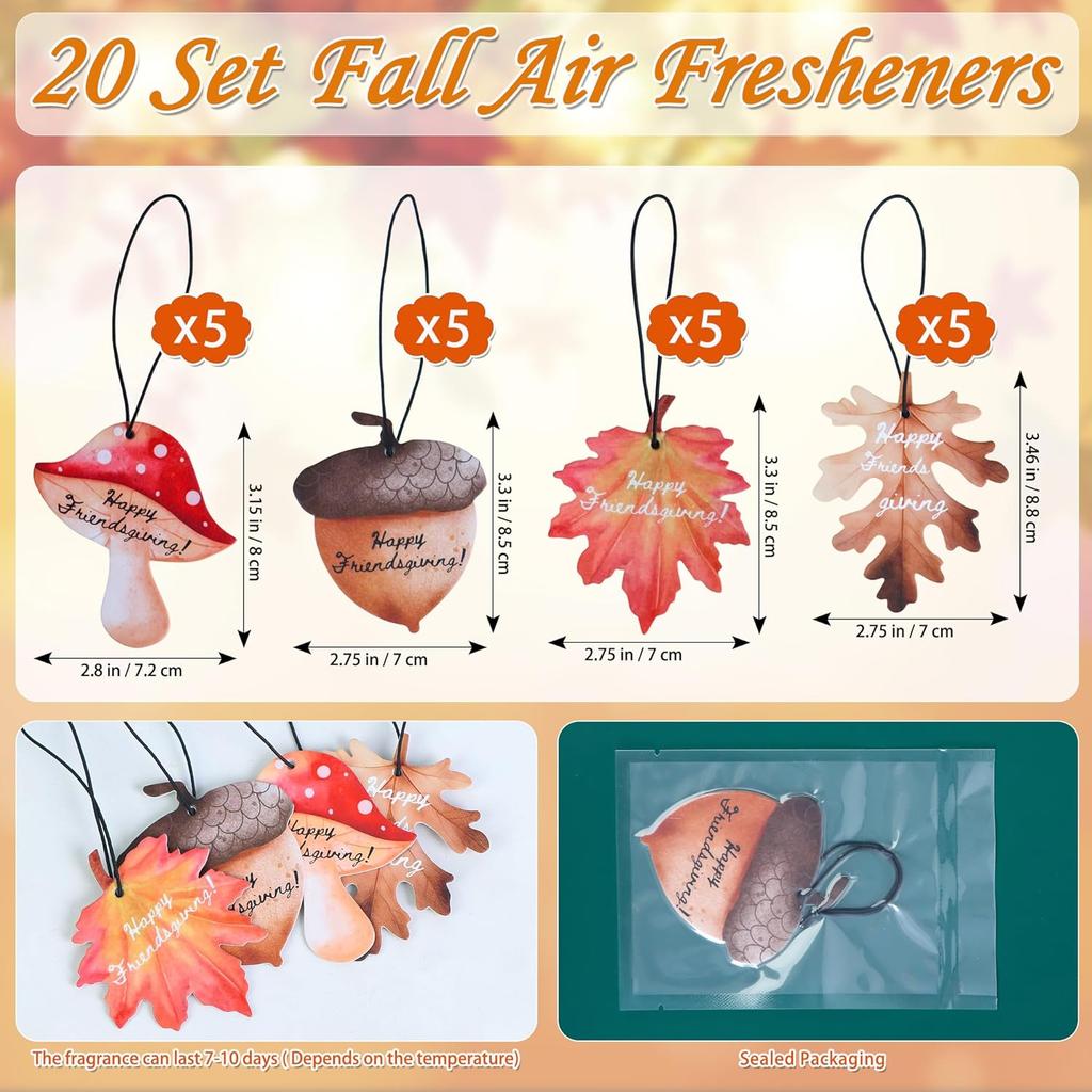 Fall Car Air Fresheners, 20 Set Friendsgiving Party Favors With Thank You Cards, Fall Hanging Ornaments Thanksgiving Party Supplies Gifts For Guests