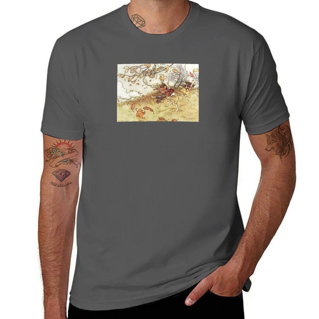 Fairies In The Autumn Arthur Rackham Fades A La Tardor Tshirt Soft Basic Cotton Short Sleeve Tee