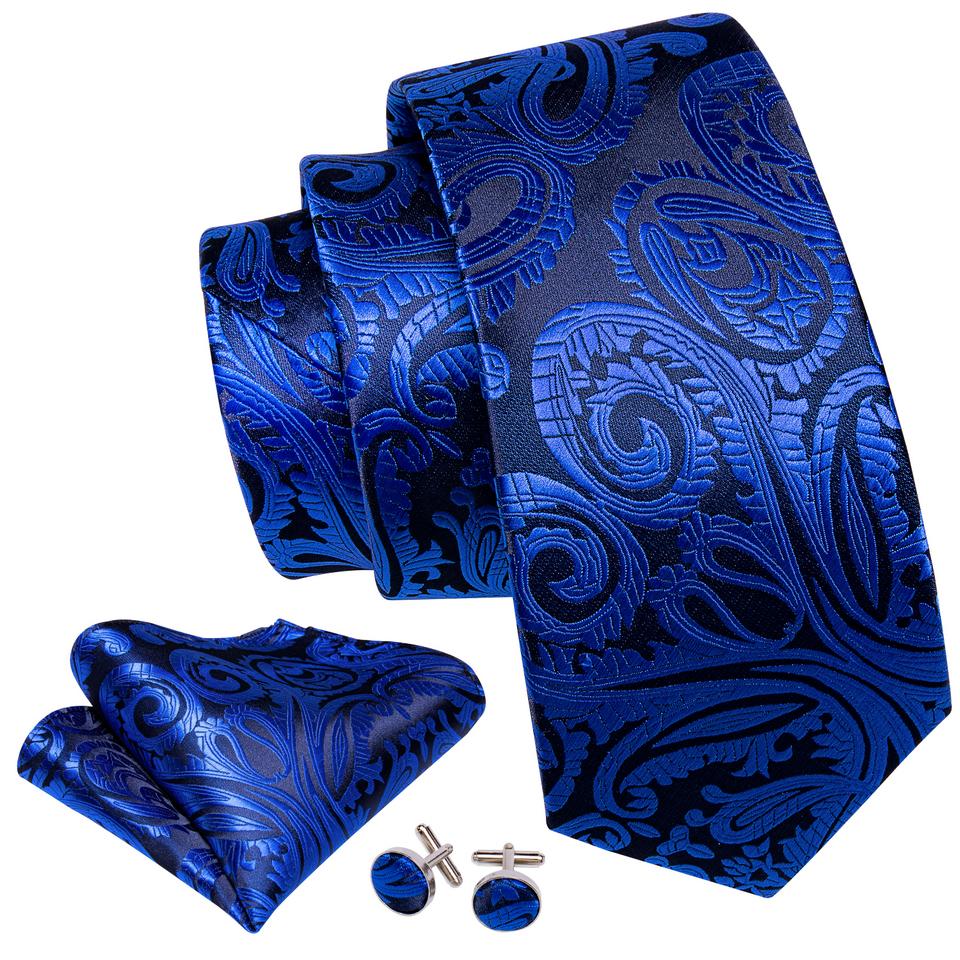 Barry.Wang Paisley Tie with Brooch for Men Wedding Formal Silk Necktie Hanky Cufflink Set