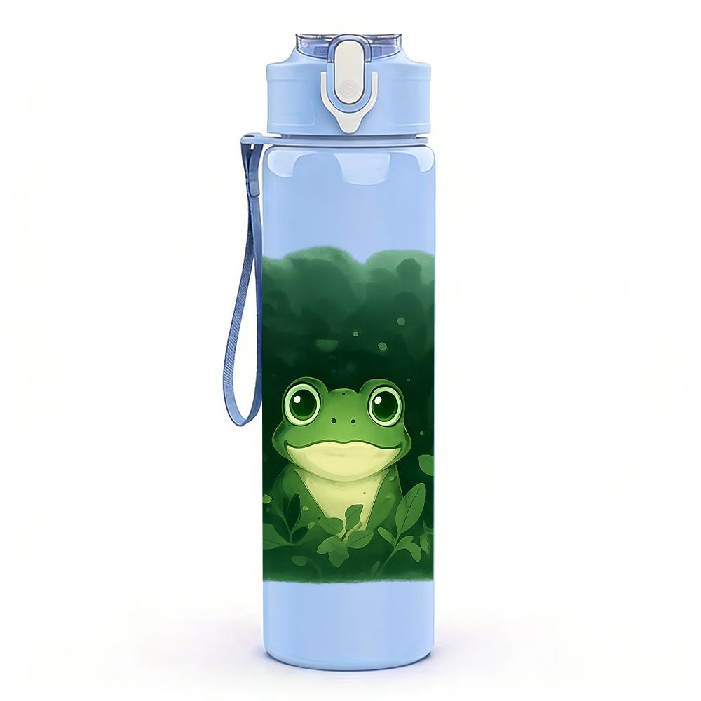 1PC Dark Forest Green Frog Figure 750ml Color Plastic Sports Water Bottle Leakproof Flip Straw Lid For Sports Office Home Use