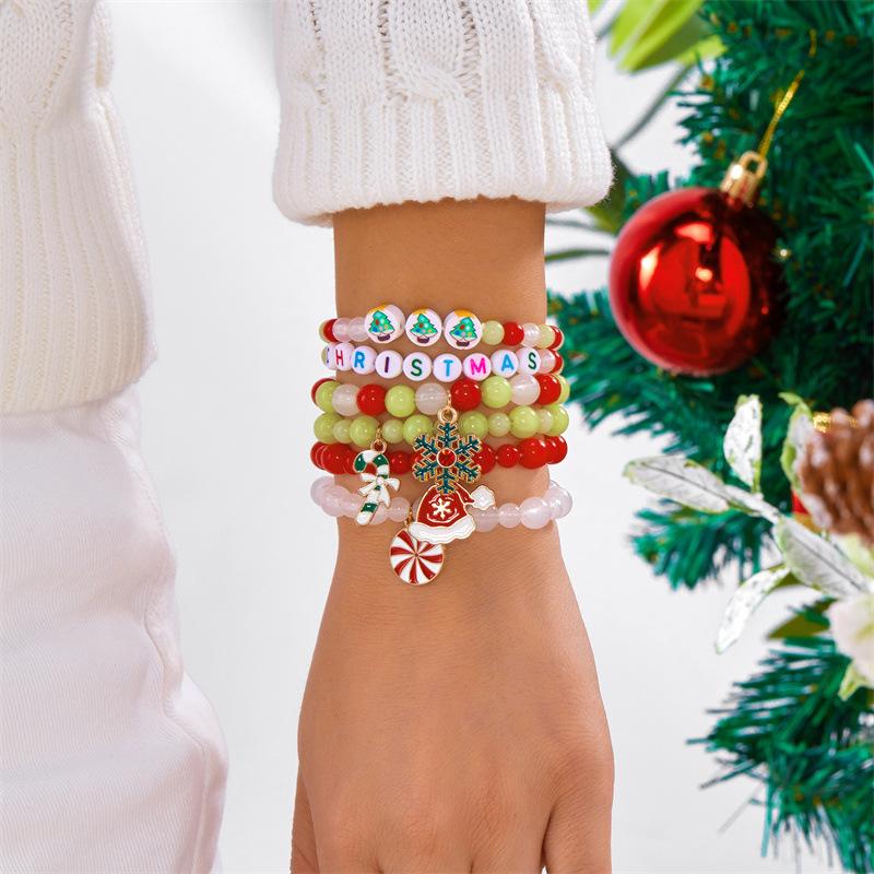 Clay Crystal Christmas Bracelet Set for Women Drip Glaze Christmas Color Alphabet Letter Beads Bracelet Kit Women Girls New Year Jewelry Accessories
