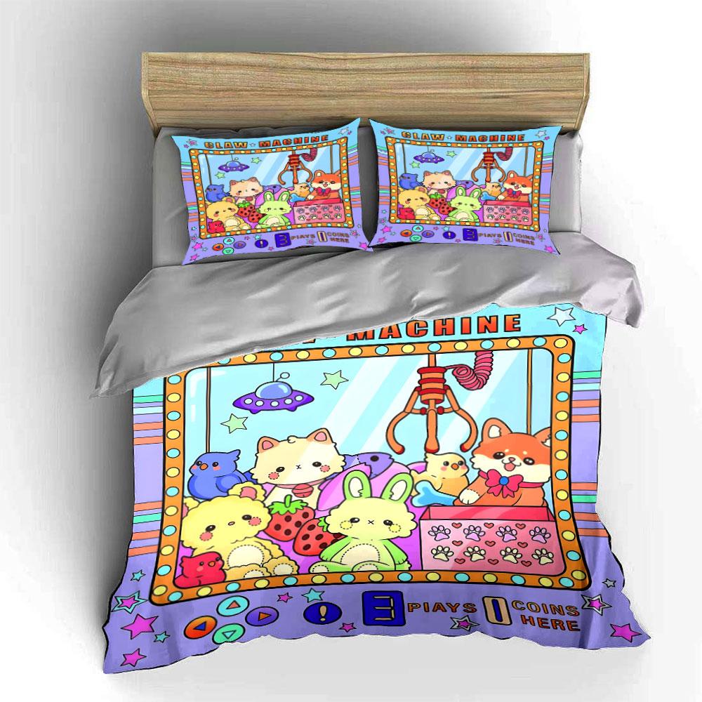 Claw Machine Cute Animal Toys Bedding Duvet Cover Set (1*Duvet Cover 2*Pillowcases, without duvet insert)