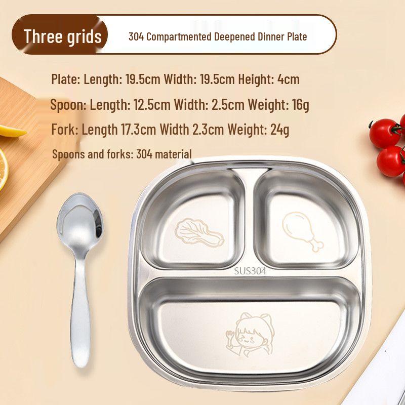 316 Stainless Steel Children's Cartoon Meal Tray, Food-Grade Divided Tableware for Kindergarten or Home Use