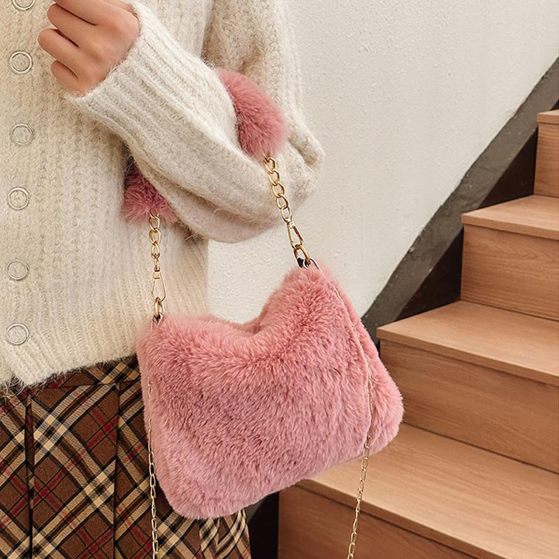 New Fashion Women Handbags Winter Furry Ladies Soft Plush Clutch Purse Shoulder Bags Fashion Female Crossbody Messenger Bag