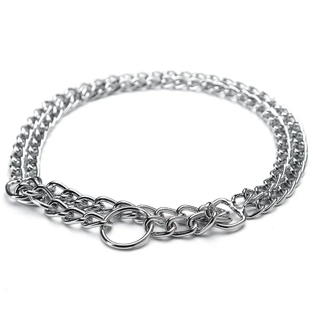 Металлический полупарфорс ошейник для собак, регулируемый ошейник из нержавеющей стали для дрессировки, двухзвенная плакированная удушающая цепь для собак