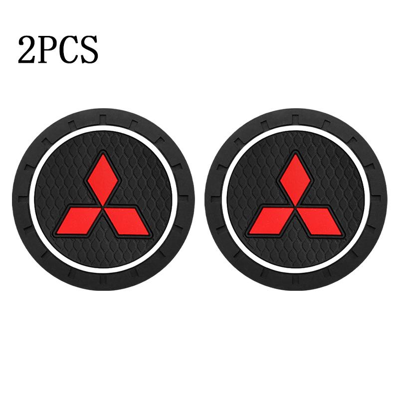 For Mitsubishi Ralliart Lancer Ex Outlander Pajero ASX EVO Car Logo Coaster Anti-skid Mats Water Cup Pads Emblem Car Accessories