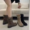 Pile Boots Retro Medium Tube Suede Locomotive Martin Boots Women's 2025 New Fried Street Western Cowboy Maillard Short Boots