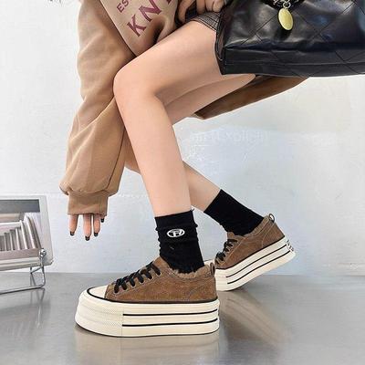 Женские парусиновые туфли на толстой подошве с флисовой подкладкой - Трендовая хлопковая платформа для осени/зимы 2025