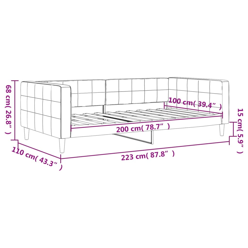 Vidaxl Sofa Z Funkcją Spania, Jasnoszara, 100X200 Cm, Obita Aksamitem