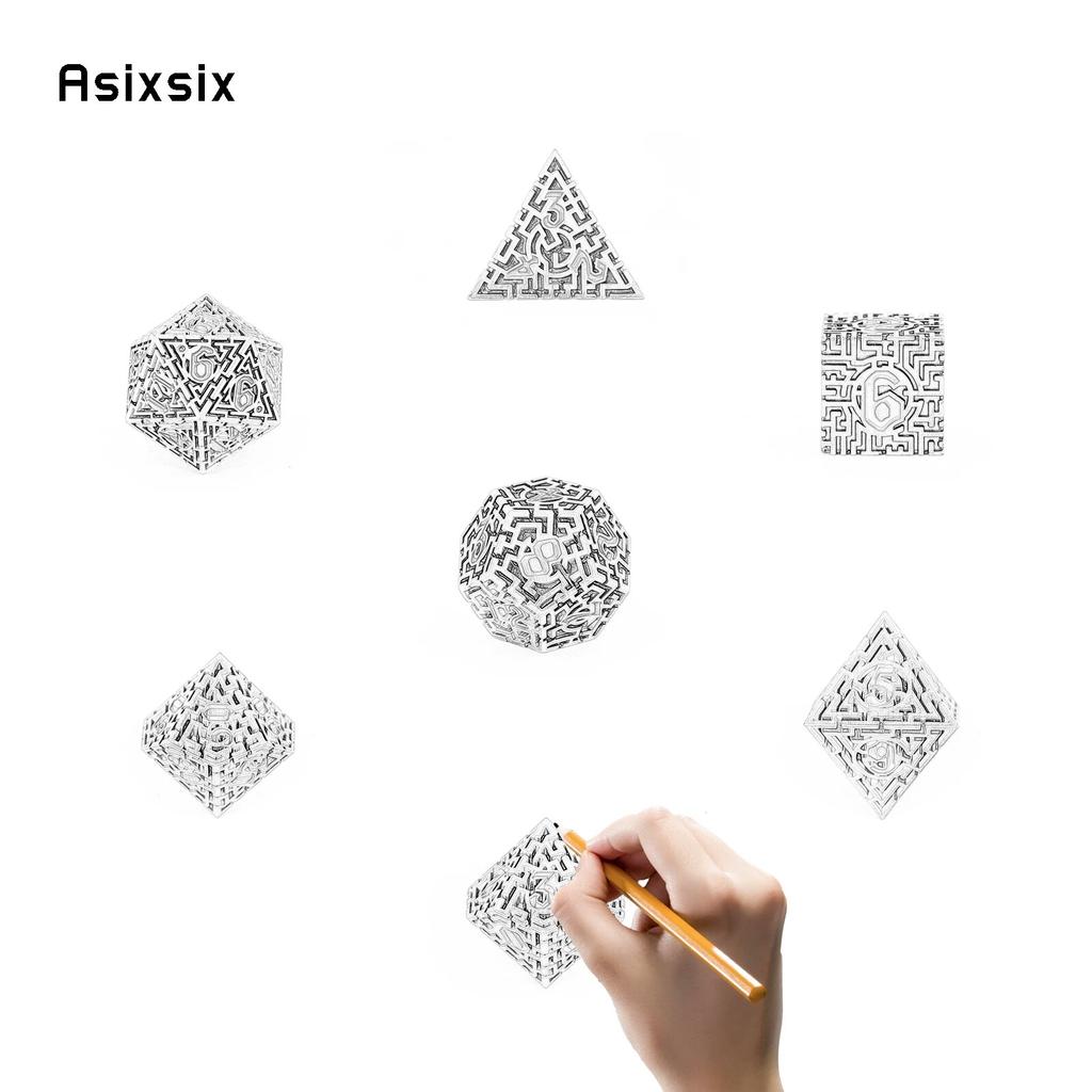 7 шт. красно-белые металлические кубики-лабиринт, набор твердых металлических многогранных кубиков, подходящий для ролевой игры, настольной игры, карточной игры