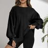 Women Oversized Sweatshirt Solid Color Crew Neck Long Sleeve Washable Non-Fading Casual Pullover Top