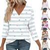 Women's 3/4 Sleeve Shirts V Neck Print Tops Casual Tops Basic Tees Blouse Loose Tops