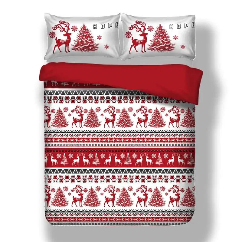 Christmas Duvet Cover Set Snowflake Red Elk Reineer Tree Queen King Double Bedding Set Twin Single Boys Adult New Gift