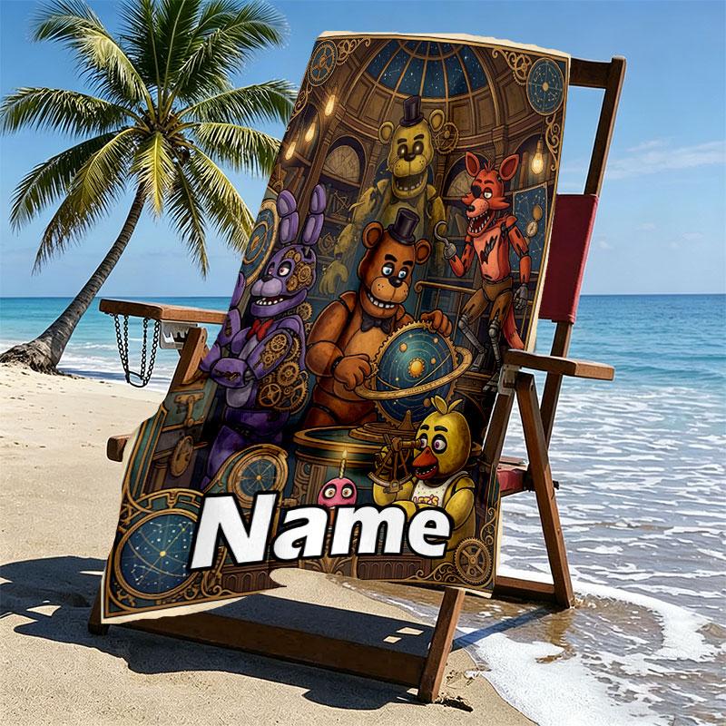Custom Name Personalized Five Nights at Freddy's Print Beach Towel, for Trip Camping Beach Party Home Decor, Birthday Gift for Family & Friends