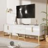 TV Cabinet, TV Lowboard with Drawers, Modern TV Table with Golden Handles and Feet, TV Table for Living Room and Dining Room