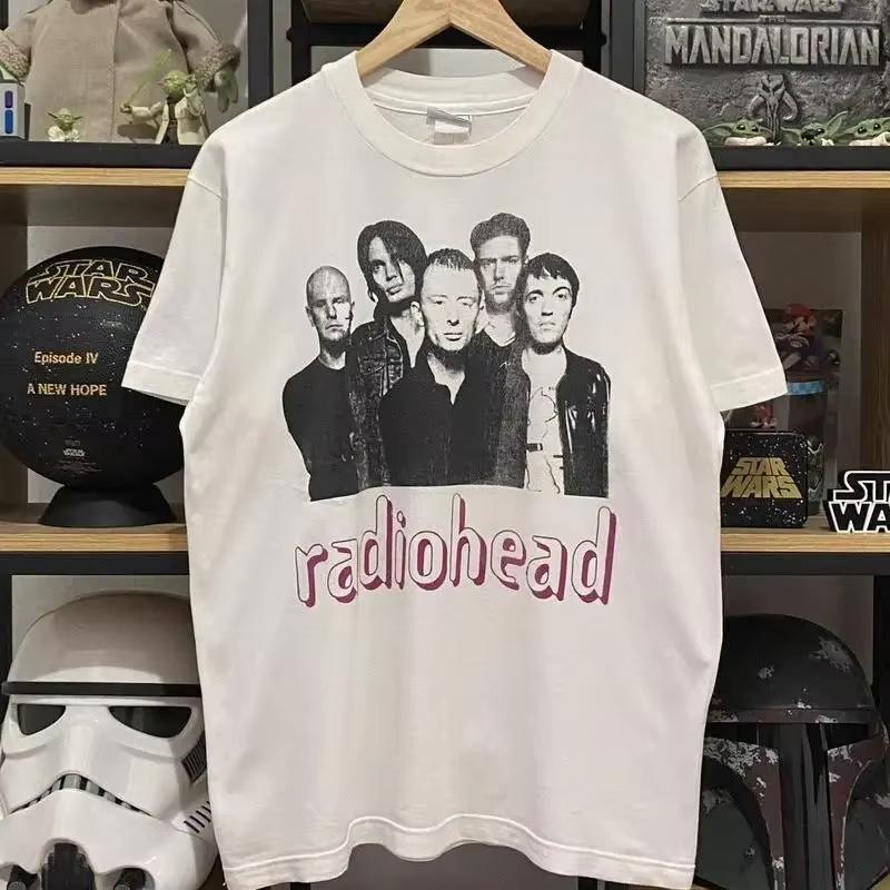 Radiohead Band White Cotton T Shirt Short Sleeves Cotton Short Sleeve Loose Y2K Quality Trend Shirt