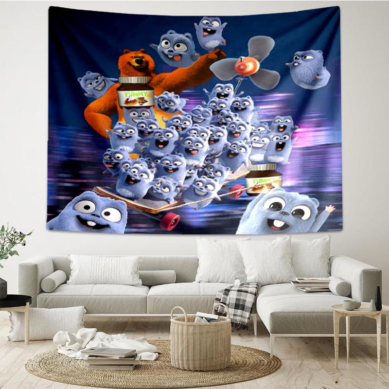 Bear And Blue Critter Adventure Tapestry Hanging for Bedroom,Livingroom, Playroom,Decor Art Room Wall Tapestry Holiday and Birthday Gifts