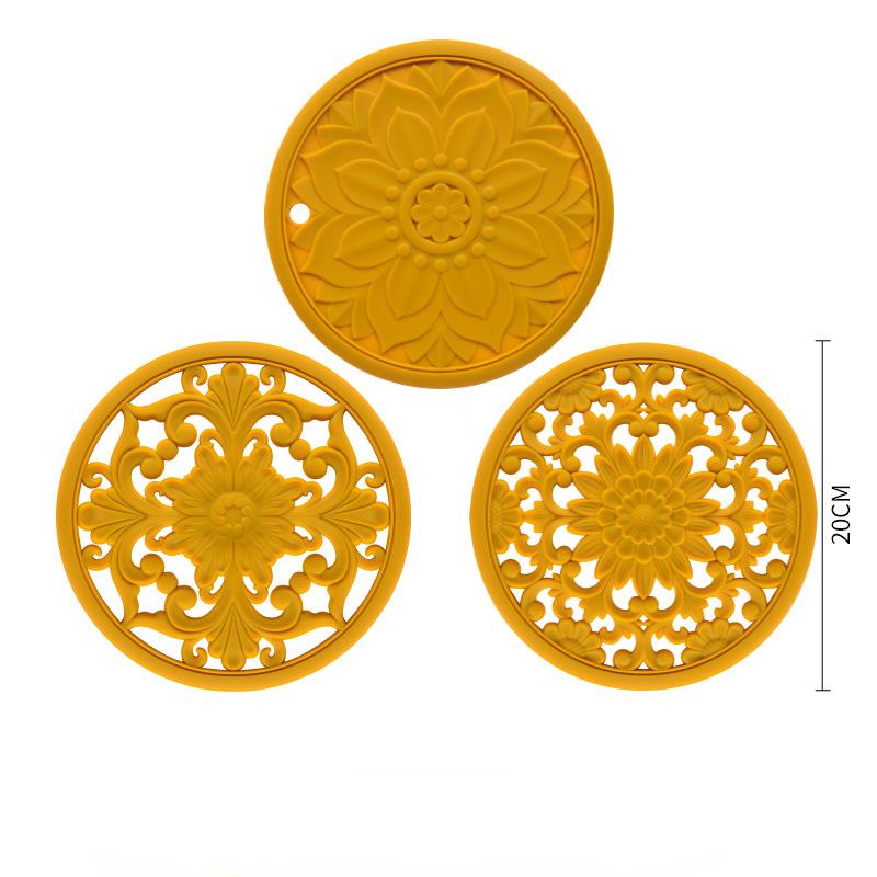 3 шт. Круглые силиконовые салфетки под приборы, ретро полые резные коврики для обеденного стола, набор для тарелок и прихваток для кастрюль, кухонные подставки под горячее