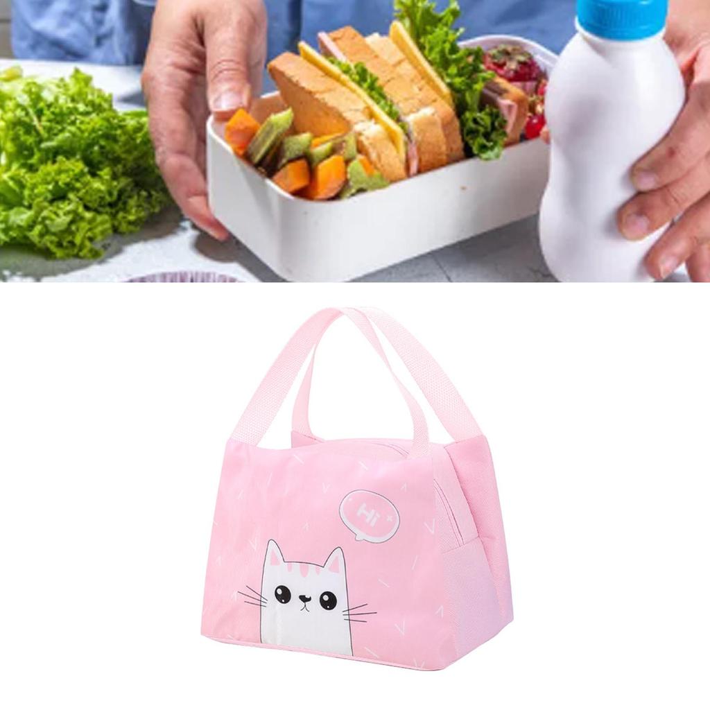 Lunch Bag Insulated Aluminum Foil Large Capacity Handheld Portable Cute Cartoon Cat