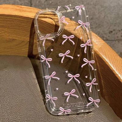 Милый розовый чехол для телефона с сердечком и бантом для iPhone 16 15 14 13 12 11 Pro Max 13 12Mini XS XR 7 8Plus SE 2022 противоударные мягкие прозрачные чехлы Coque