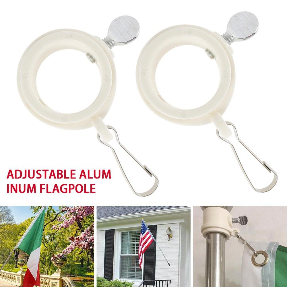 2PCS Adjustable Aluminum Flagpole Mounted Flag Rings Set with Fixed HookAnti Wrap 360 Degree Rotatable Flag Pole Bracket Flag