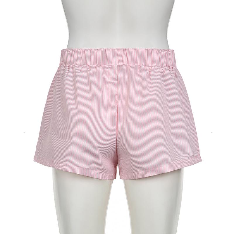 Повседневные шорты с полосатым принтом для женщин, эластичный пояс, модные низы на пуговицах, уличные шикарные базовые свободные шорты Y2K