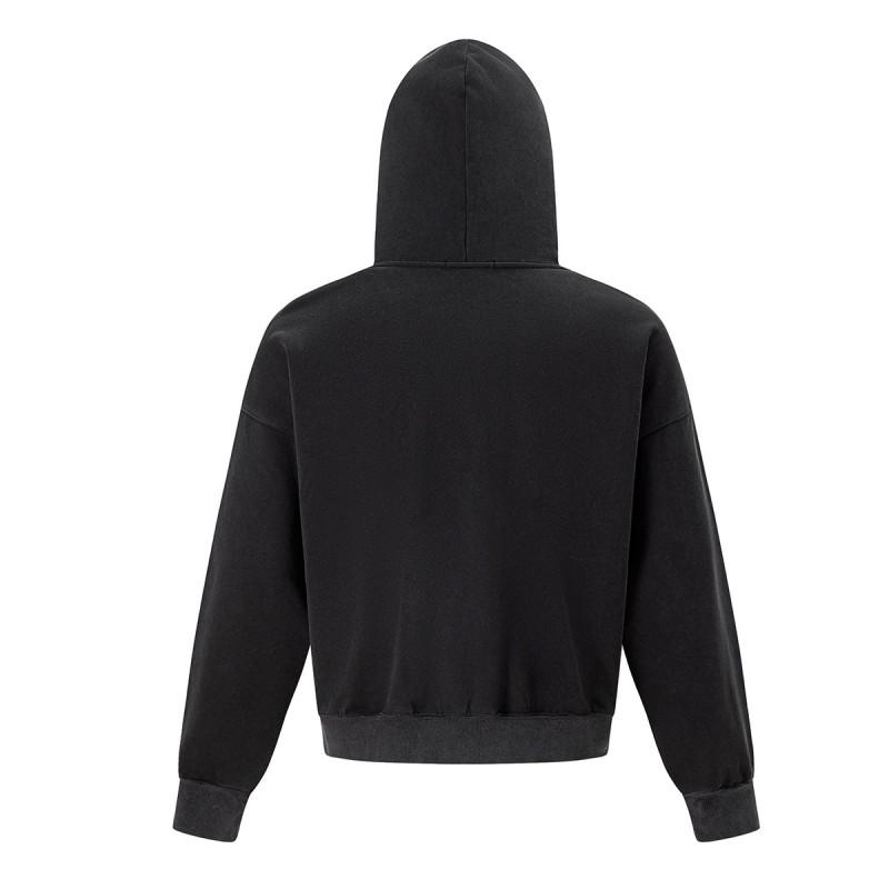 Unisex Vintage Streetwear Hooded Zip-Up Sweatshirt With Retro Graphic Print Oversized Fit Washed Cotton Blend