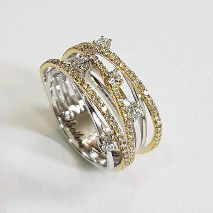 Hecheng Sparkling Diamond Zircon Ring: European & American Creative Women's Cross-Color Design