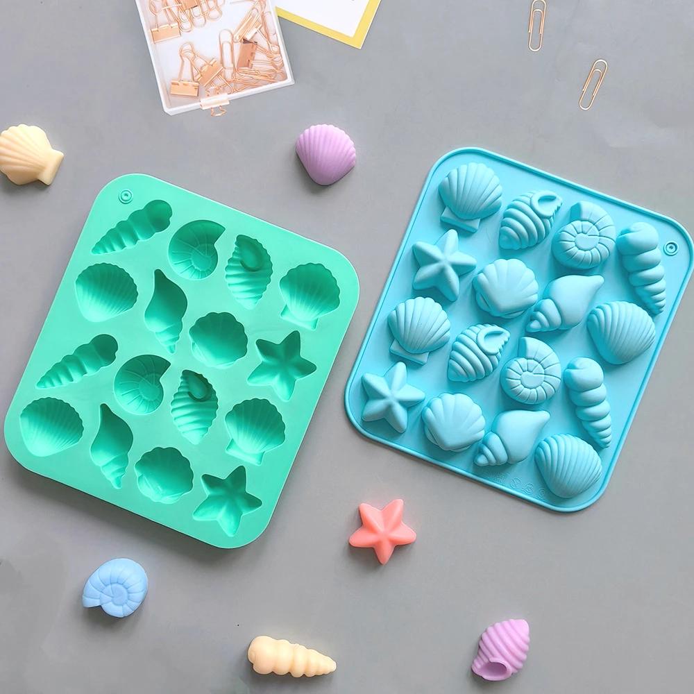 16 отверстий Морские ракушки Шоколад Силиконовые формы 3D Ракушки Желе Помадка Формы Звезды Смола Декор для вечеринок Свечи Подарки на День Рождения