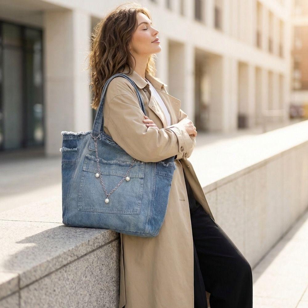 Korean Style Denim Shoulder Bag Retro Underarm Packs Cute Canvas Tote Bag Women