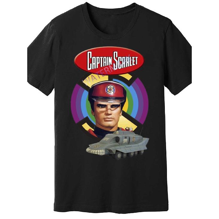 True North Strong & Free Men's & Unisex Retro Captain Scarlet-like Spaceship & Captain Falcon Graphic T-Shirt - Black Crew Neck Short Sleeve with Red